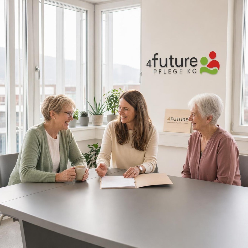 Unsere Geschichte - Schreibtisch mit Unterlagen, Kaffee und Blick Richtung Klagenfurt